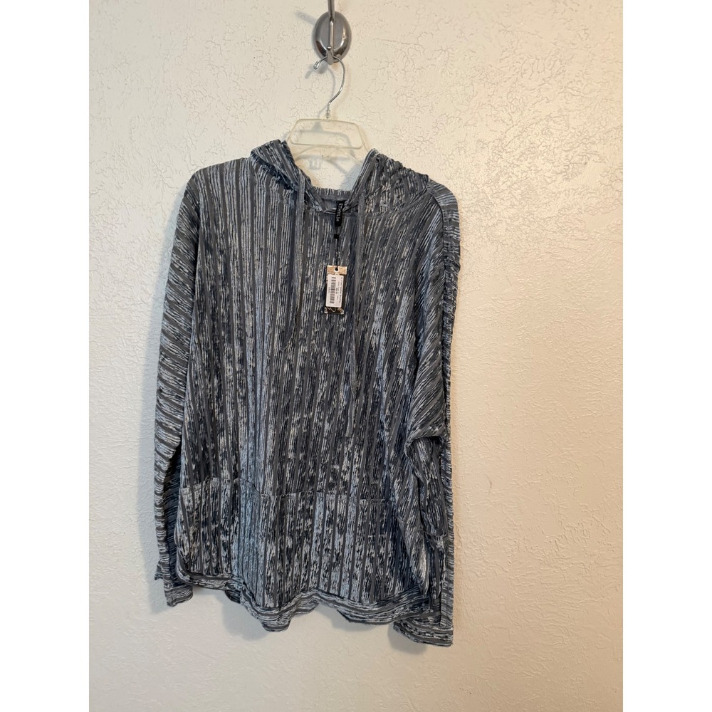 Ethyl Clothing Silver Velvet Tunic Hoodie Pleated Textured Pullover XL NEW - Picture 1 of 10